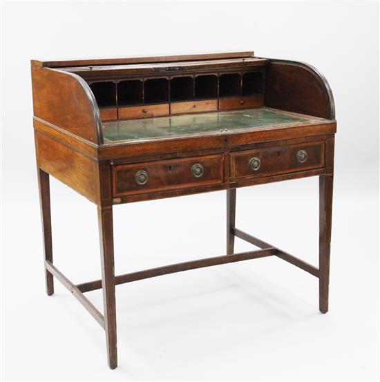 A George III mahogany roll top desk, W.3ft